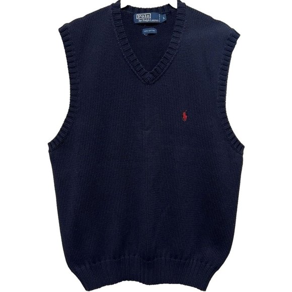 Polo Ralph Lauren Other - Vintage Polo Ralph Lauren Mens Vest XL Navy Blue Sleeveless Knit V-Neck Cotton